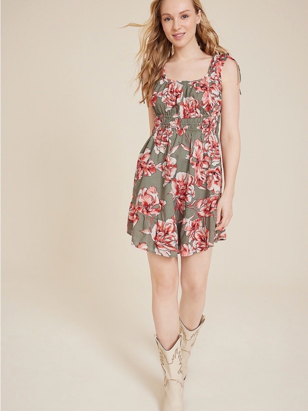 Maurices Floral Ruched Mini Dress - Picture 1 of 9